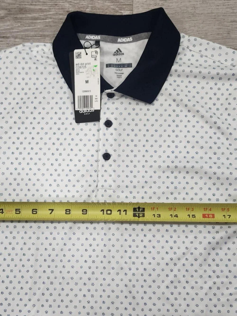 Adidas Polo Shirt Men's M White Blue Diamond Logo Dot Print Golf Stretch NWT